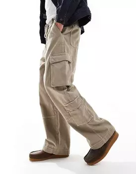 Светло-коричневые брюки карго прямого кроя Bershka