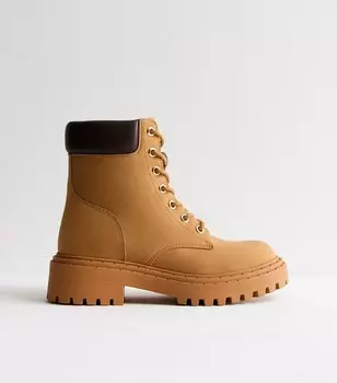 Светло-коричневые кожаные ботинки на шнуровке New Look, светло-коричневый