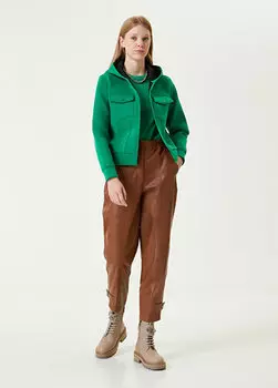 Светло-коричневые кожаные брюки с эполетами Beymen