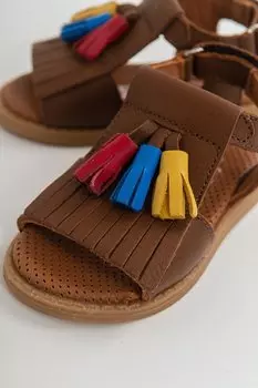 Светло-коричневые кожаные детские сандалии с ортопедической опорой для девочек MNPCCO, тан-браун