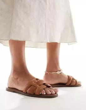 Светло-коричневые кожаные сандалии на плоской подошве ALDO Elanaa