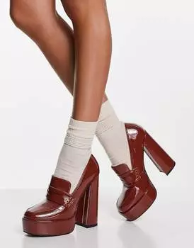 Светло-коричневые лоферы на платформе на каблуке ASOS DESIGN Pippin