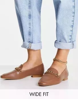 Светло-коричневые лоферы широкого кроя с цепочкой ASOS Wide Fit Mingle