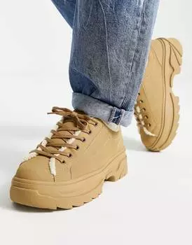 Светло-коричневые массивные туфли на шнуровке с подкладкой из борга ASOS DESIGN