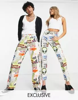 Светло-коричневые прямые джинсы унисекс с принтом граффити COLLUSION x015 в стиле 90-х