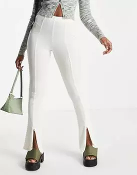 Светло-коричневые расклешенные брюки Topshop с вафельной молнией спереди и разрезом