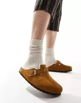 Светло-коричневые сабо из норки Birkenstock Boston с подкладкой из овчины