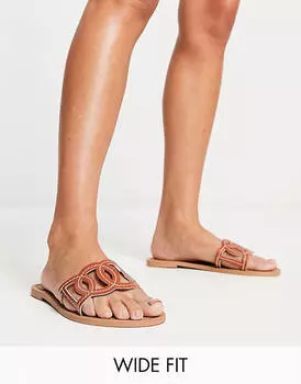 Светло-коричневые сандалии на плоской подошве ASOS DESIGN Wide Fit Frappe