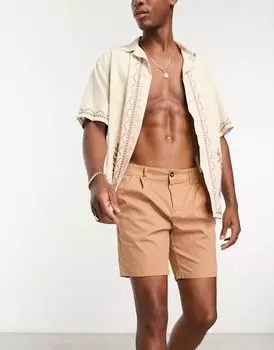 Светло-коричневые шорты средней длины со складками ASOS DESIGN