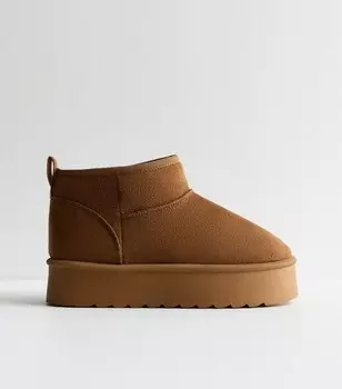 Светло-коричневые замшевые массивные ботинки на подкладке из искусственного меха New Look, светло-коричневый