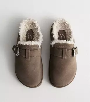 Светло-коричневые замшевые сабо из искусственного меха New Look, светло-коричневый