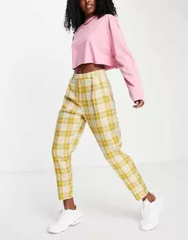 Светло-коричневые зауженные брюки в клетку ASOS DESIGN