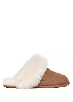 Светло-коричневые женские замшевые тапочки с мехом Ugg