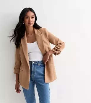 Светло-коричневый Блейзер со складками на рукавах New Look, песочный