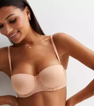 Светло-коричневый бюстгальтер без бретелек с бантом спереди New Look, светло-коричневый