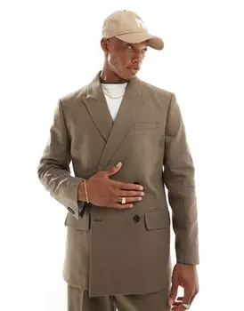 Светло-коричневый двубортный двубортный блейзер из смесового льна Abercrombie & Fitch