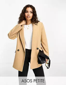 Светло-коричневый двубортный пиджак ASOS DESIGN Petite
