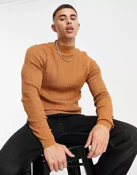 Светло-коричневый джемпер легкой вязки с высоким воротником ASOS DESIGN ASOS DESIGN