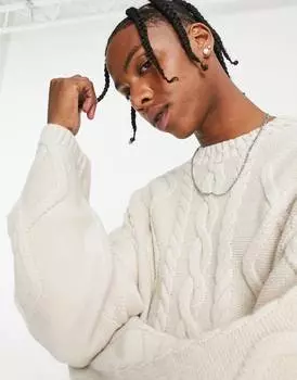 Светло-коричневый джемпер с косами и круглым вырезом ASOS DESIGN ASOS DESIGN