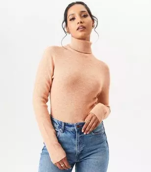 Светло-коричневый джемпер с высоким воротником и длинными рукавами Gini London Gini London, светло-коричневый