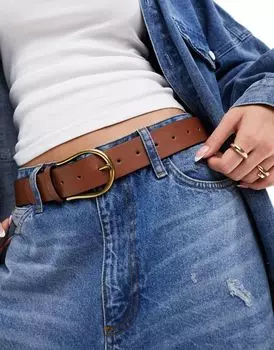 Светло-коричневый джинсовый ремень на пояс и бедра ASOS DESIGN с пряжкой в виде полумесяца