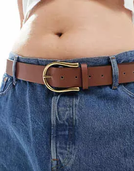 Светло-коричневый джинсовый ремень в форме полумесяца ASOS DESIGN Curve