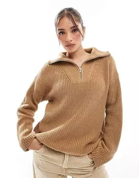 Светло-коричневый короткий джемпер на молнии Selected Femme