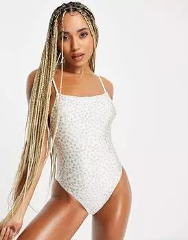 Светло-коричневый купальник Topshop с цветочным принтом и квадратным вырезом