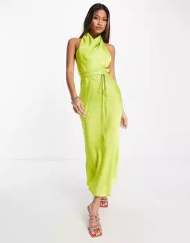 Светло-коричневый миди с хомутом и завязками на талии ASOS DESIGN