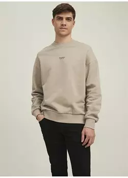 Светло-коричневый мужской свитшот с круглым вырезом Jack & Jones
