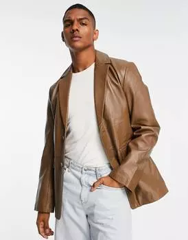 Светло-коричневый пиджак из натуральной кожи ASOS DESIGN