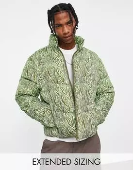 Светло-коричневый пуховик с тигровым принтом ASOS DESIGN