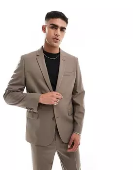 Светло-коричневый саржевый пиджак узкого кроя ASOS DESIGN