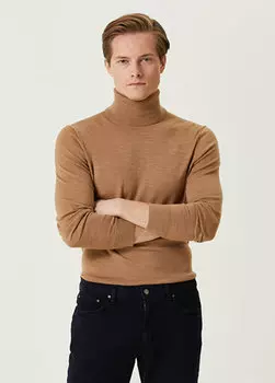 Светло-коричневый свитер из шерсти мериноса с высоким воротником Michael Kors