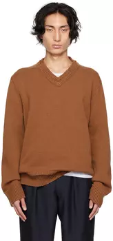 Светло-коричневый свитер с нашивкой на локтях Maison Margiela