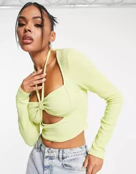Светло-коричневый топ с длинными рукавами и бюстгальтером ASOS DESIGN