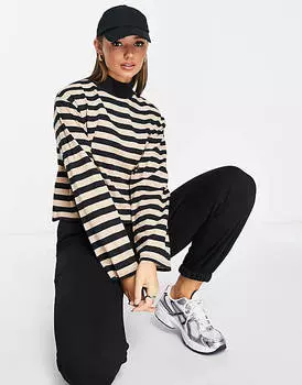 Светло-коричневый топ с длинными рукавами и высоким воротником ASOS DESIGN