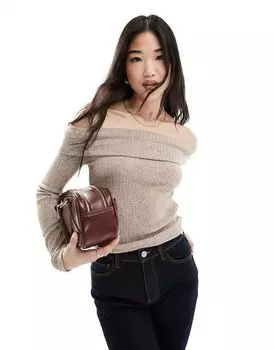 Светло-коричневый топ Stradivarius Bardot