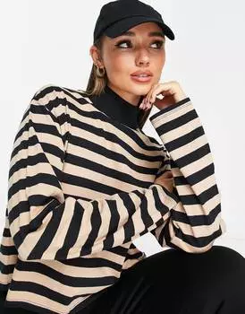 Светло-коричневый топ свободного кроя с высоким вырезом и длинными рукавами ASOS DESIGN