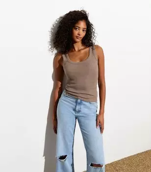 Светло-коричневый топ в рубчик с овальным вырезом New Look, светло-коричневый