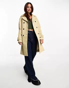 Светло-коричневый тренч миди ASOS DESIGN