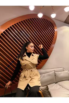 Светло-коричневый тренч с поясом и двойными карманами HAKKE