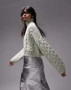 Светло-коричневый трикотажный джемпер Topshop с вырезом-воронкой