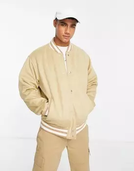 Светло-коричневый университетский бомбер из искусственной замши Abercrombie &amp; Fitch