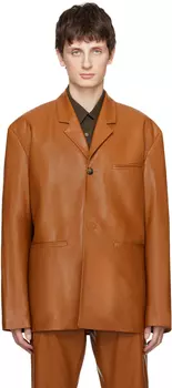 Светло-коричневый веганский кожаный пиджак Sanco Nanushka