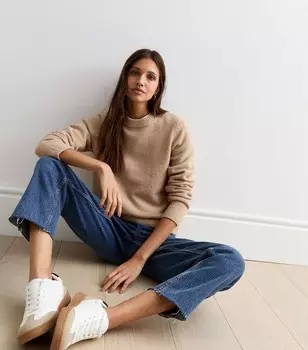 Светло-коричневый вязаный джемпер с круглым вырезом New Look, песочный