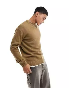 Светло-коричневый вязаный джемпер с заниженными плечами Jack & Jones Essentials