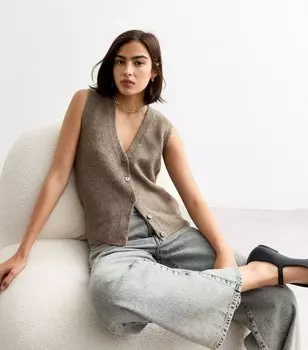 Светло-коричневый вязаный жилет на пуговицах New Look, светло-коричневый