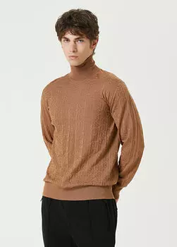 Светло-коричневый жаккардовый шелковый свитер с воротником и логотипом Dolce&Gabbana