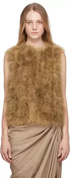 Светло-коричневый жилет с перьями и круглым вырезом Yves Salomon